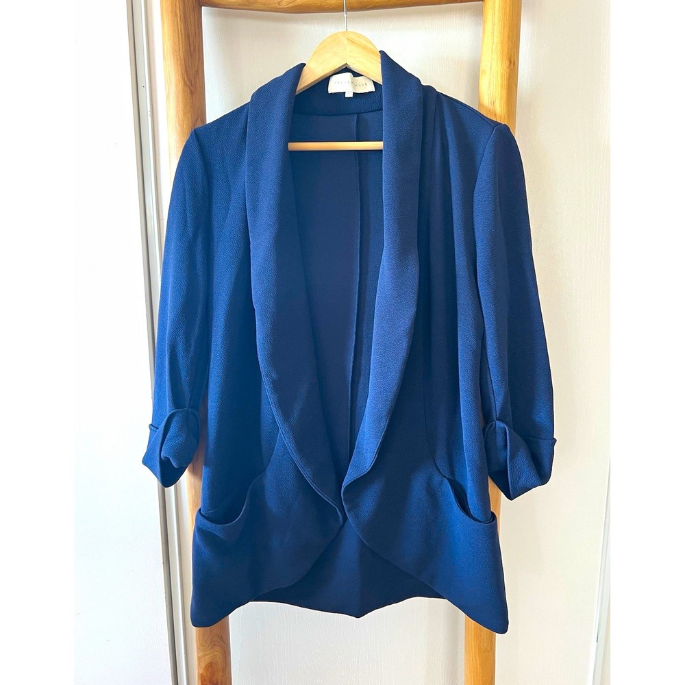 French Mauve Women's L Navy Solid Open Front Short Jacket 3/4 Sleeve Pockets